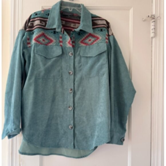 Hudson Gray Western Corduroy Shirt Aztec Boho Cottagecore Country Outdoorsy - Picture 1 of 7